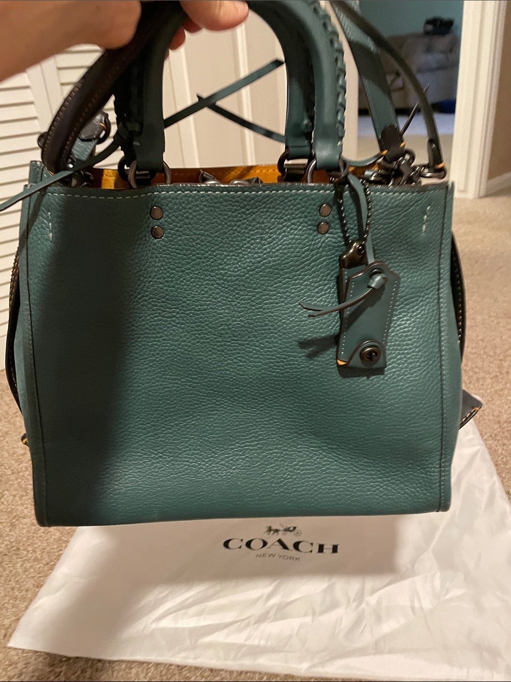 Coach Teal Green Pebbled Leather Satchel